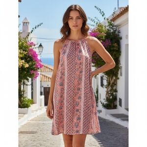 Gap Women's Resort Beach Boho Pink Floral Halter Mini Dress With Pockets Size XS